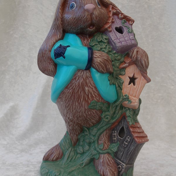 Ceramic Hand Painted Bunny Rabbit Hare Countryside Animal Figurine Ornament.    