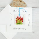 Happy Anniversary Card with Fused Glass Red Roses Keepsake