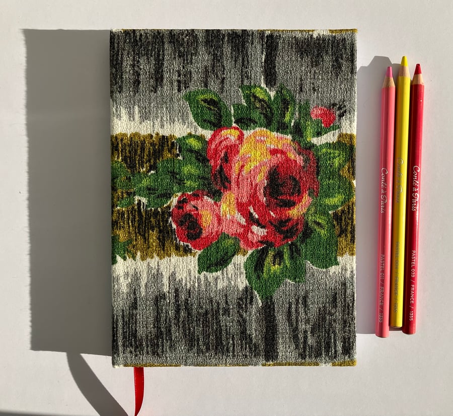Handmade A5 Journal with Bright Floral 1950's Vintage Fabric