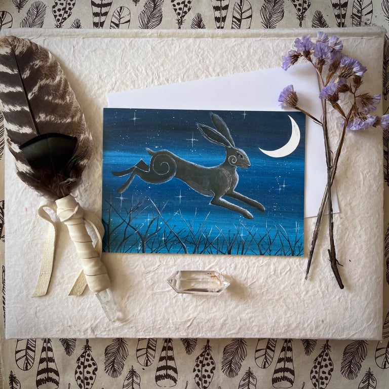 Star Dancer Greetings Card (Pagan, Wiccan, Hare, Stary Night, Leaping Hare)