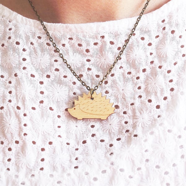 Wooden Hedgehog Necklace