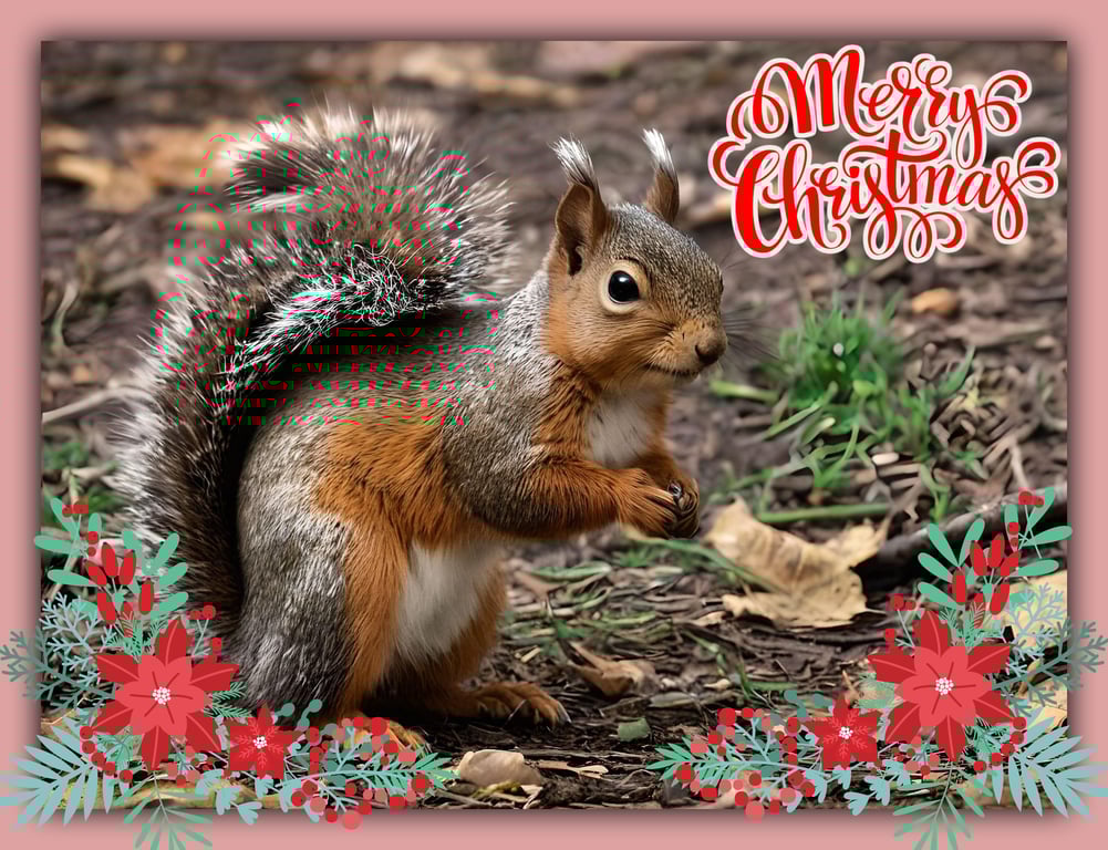 Merry Christmas greeting Card A5 Red Squirrel 