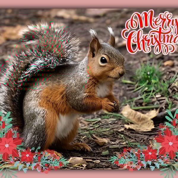 Merry Christmas greeting Card A5 Red Squirrel 