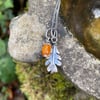 Oak leaf and acorn pendants and chain sterling silver and amber