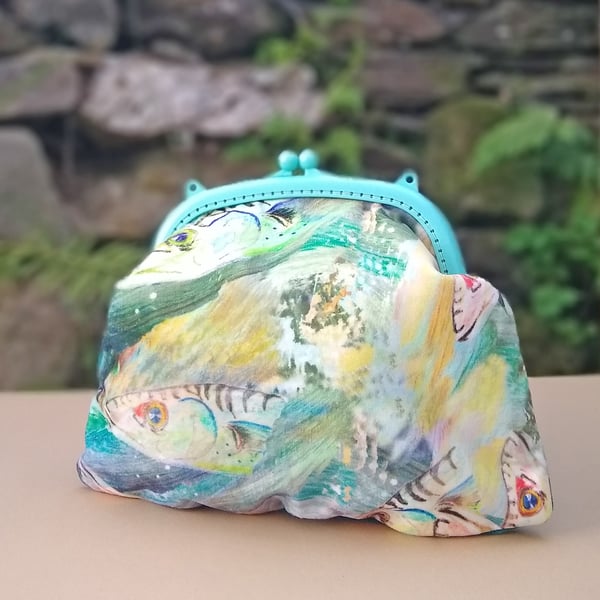 Fish design velvet purse with kiss clasp