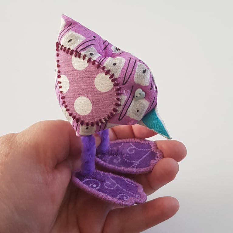Purple Freestanding Fabric Bird Ornament - Polka Dot Textile Bird