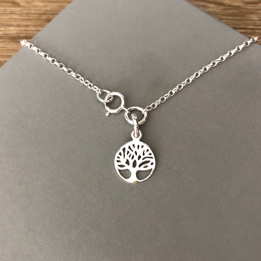 Sterling Silver Tree of Life Charm Anklet, 925 Silver Chain Ankle Bracelet