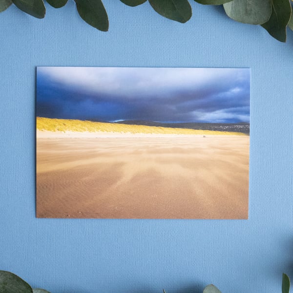 Winds at Harlech Beach, North Wales - Landscape Greetings Card & Envelope