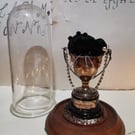 Curiosity Textile art sculpture Spider, mixed media, glass dome, vintage style