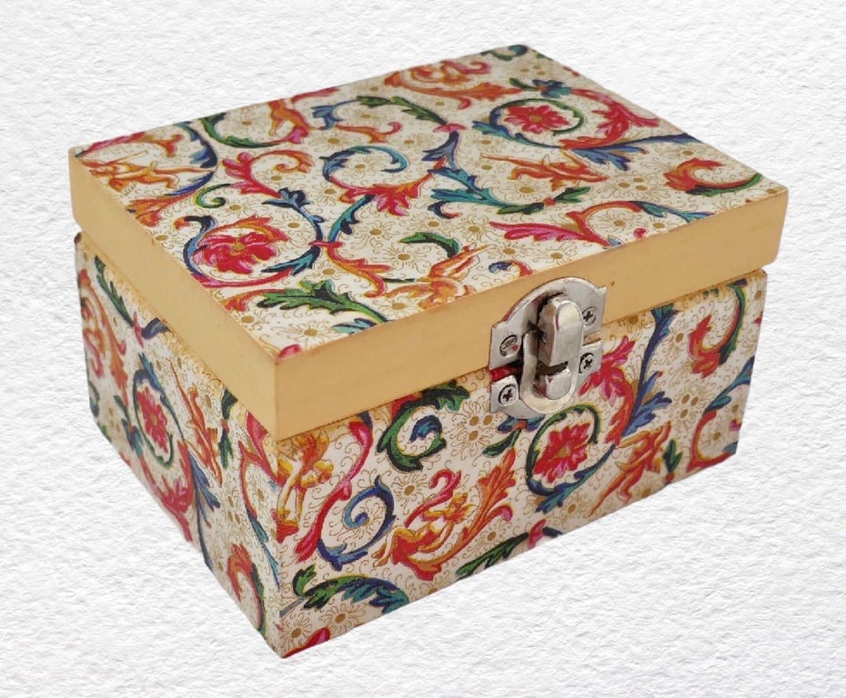 Floral Decorated Wooden Trinket Keepsake Box 12cm