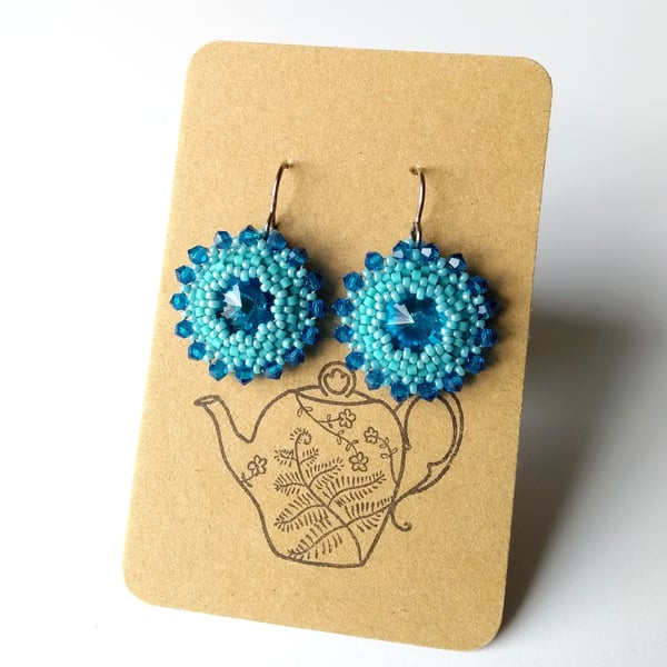 Bermuda Blue and Turquoise Crystal Drop Earrings