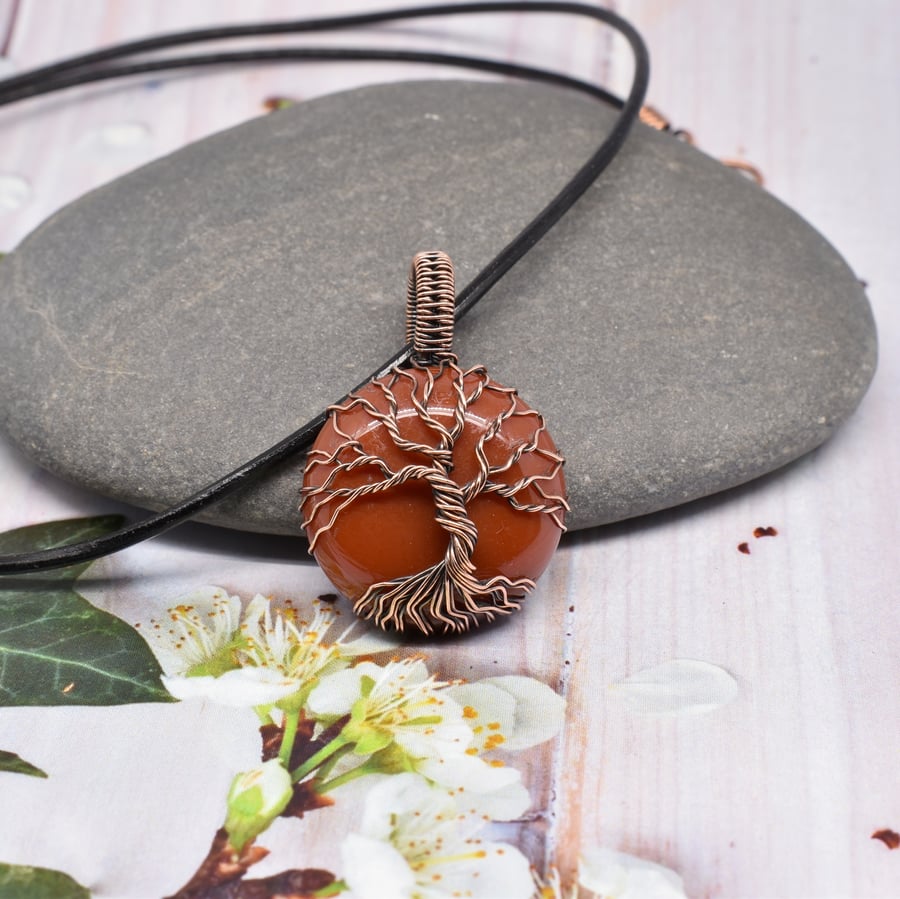 Carnelian and Copper Tree of Life Pendant