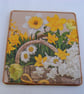 Set of 2 ceramic daffodil square coasters. - Image 3