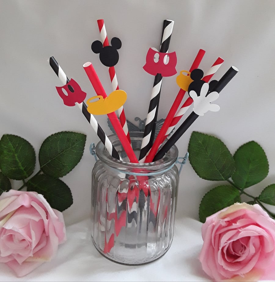 8 Mickey Mouse Paper Straws,Party Straws,Mickey Drinking Straws,Mickey Party