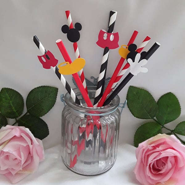 8 Mickey Mouse Paper Straws,Party Straws,Mickey Drinking Straws,Mickey Party