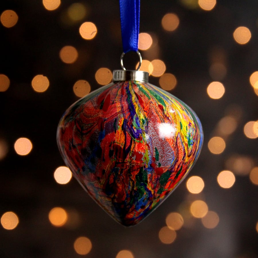 Marbled ceramic Christmas bauble double rainbow