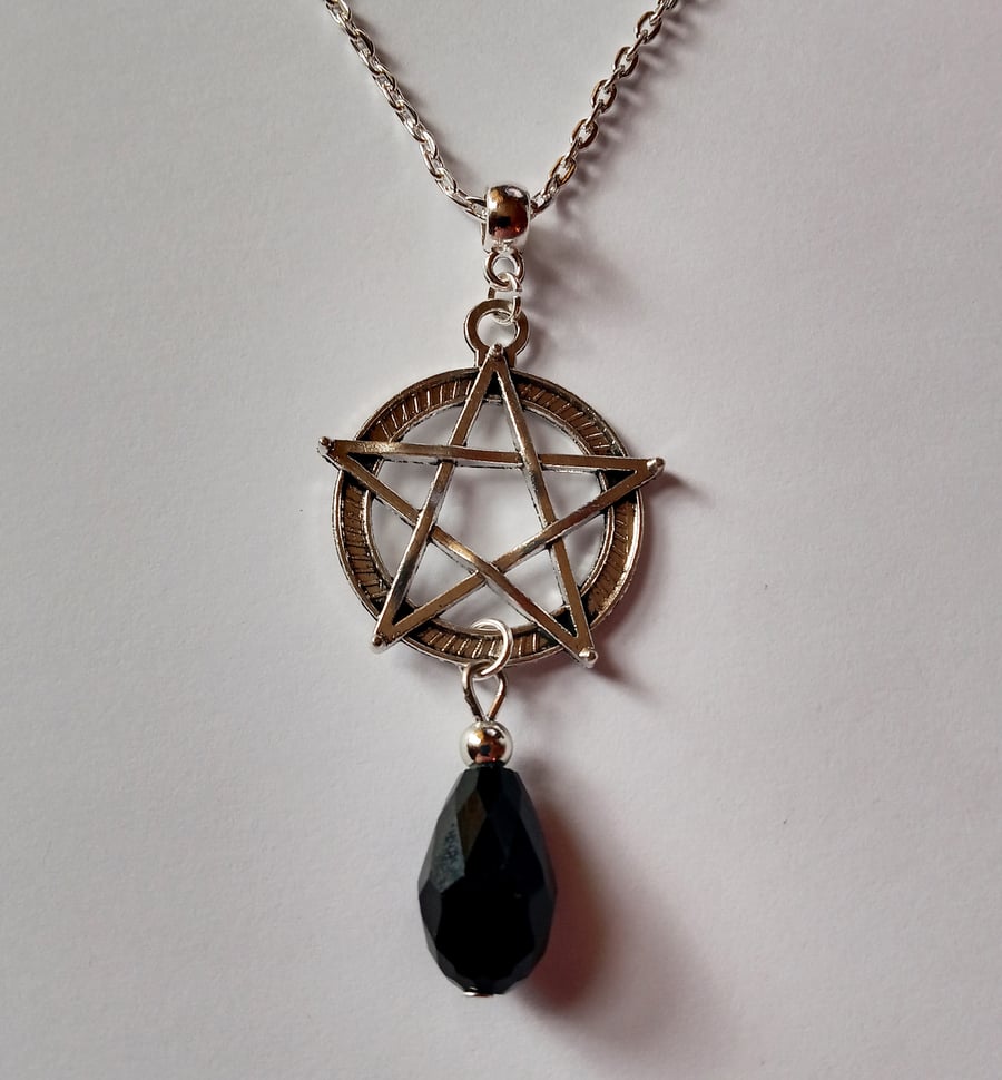 Black Crystal Pentacle Necklace Wicca Pagan
