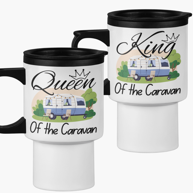 Couples Caravan Travel Mug Set of 2  King and Queen Of The Caravan Set