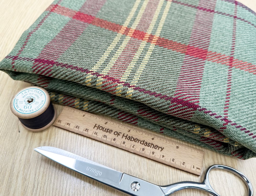 Grampian 'Brittany' Green & Red Tartan Check Faux Wool Upholstery Fabric