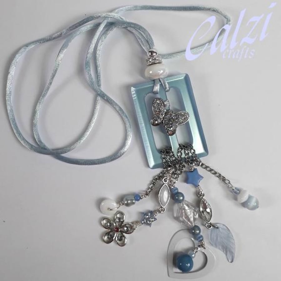 Upcycled Baby Blue Buckle Boho Necklace