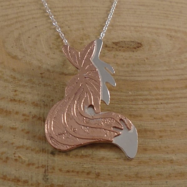 Sterling Silver and Copper Etched Fox Necklace