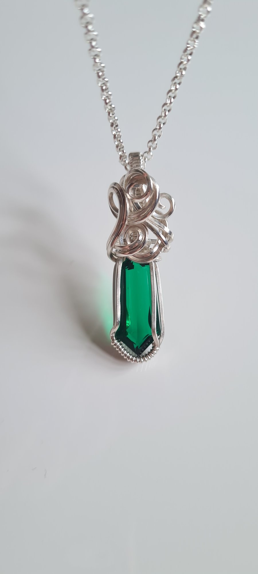 Natural Green Emerald Quartz 925 Silver Necklace Pendant Gift Crystal Jewellery 