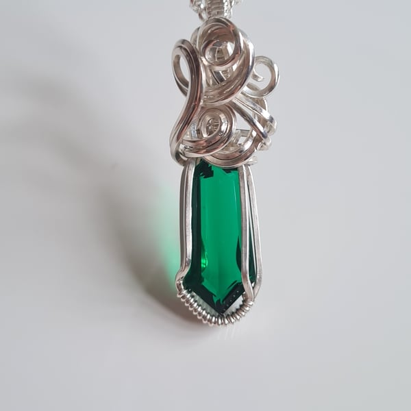 Natural Green Emerald Quartz 925 Silver Necklace Pendant Gift Crystal Jewellery 