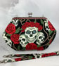 Skulls medium clutch bag, Gothic kiss clasp bag, Detachable strap, 2 options - Image 2