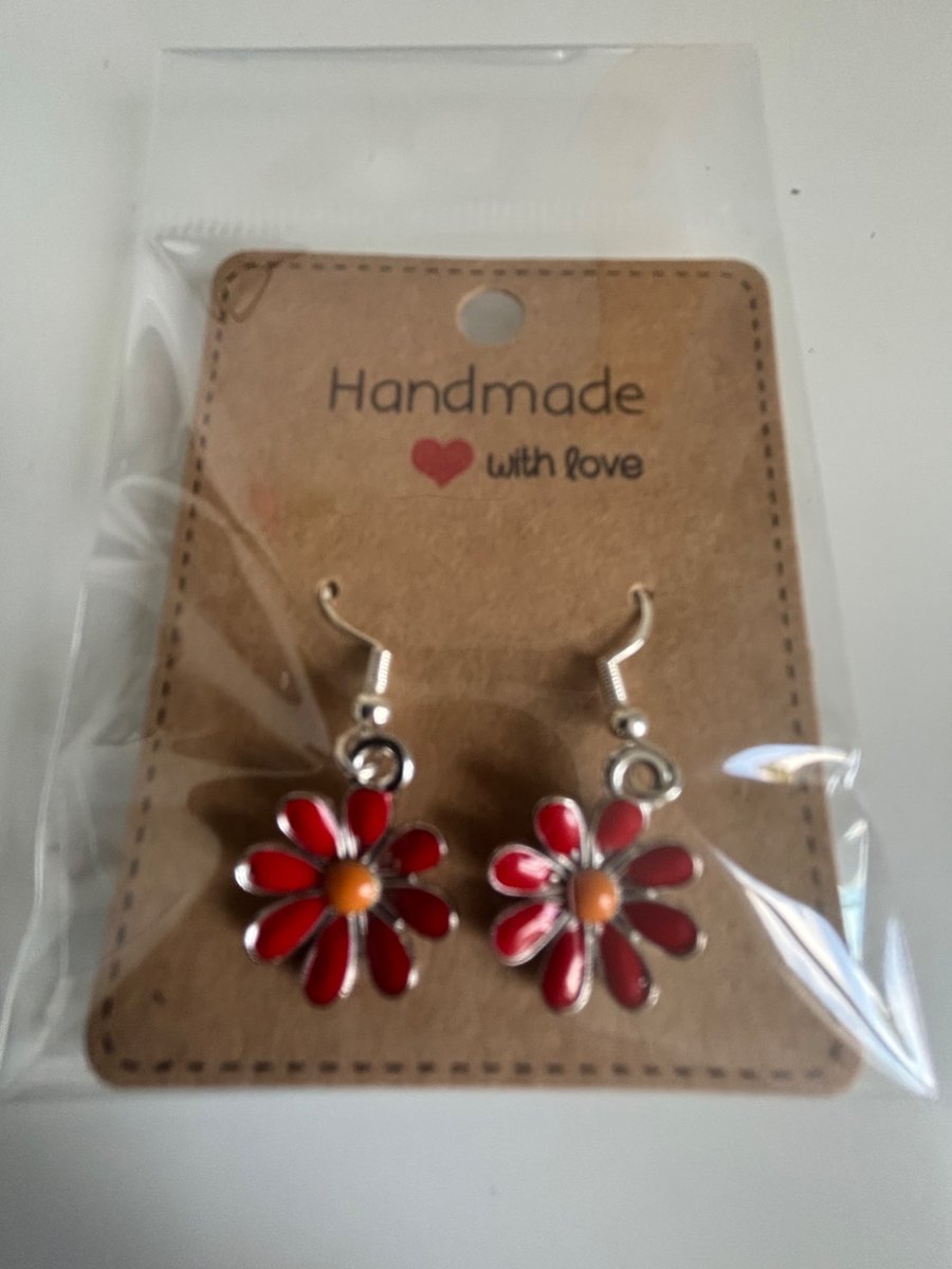 Sterling Silver Earrings - Daisies (Red) - Brand New & Sealed!! 