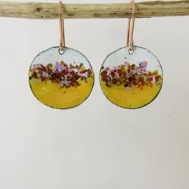 Copper Textured Dangle Earrings in Yellow and White with Glass Sprinkles