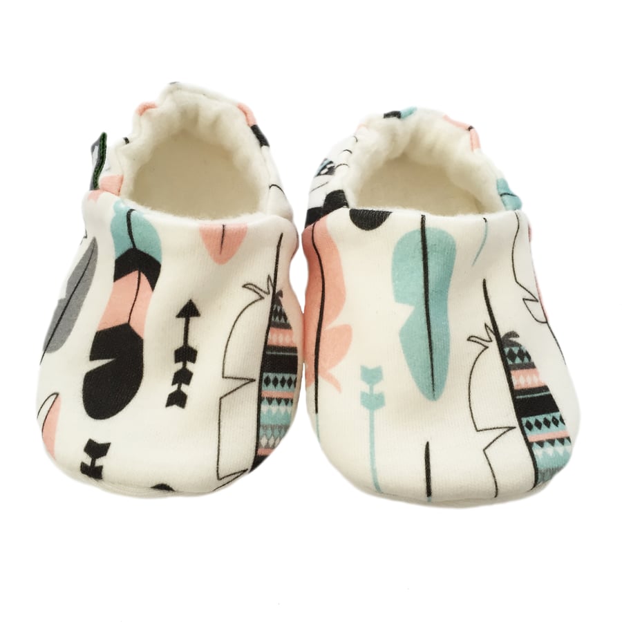 ORGANIC PASTEL FEATHERS Kids Slippers Pram Shoes NEW BABY GIFT IDEA 0-9Y