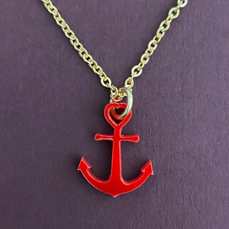 Red anchor acrylic necklace
