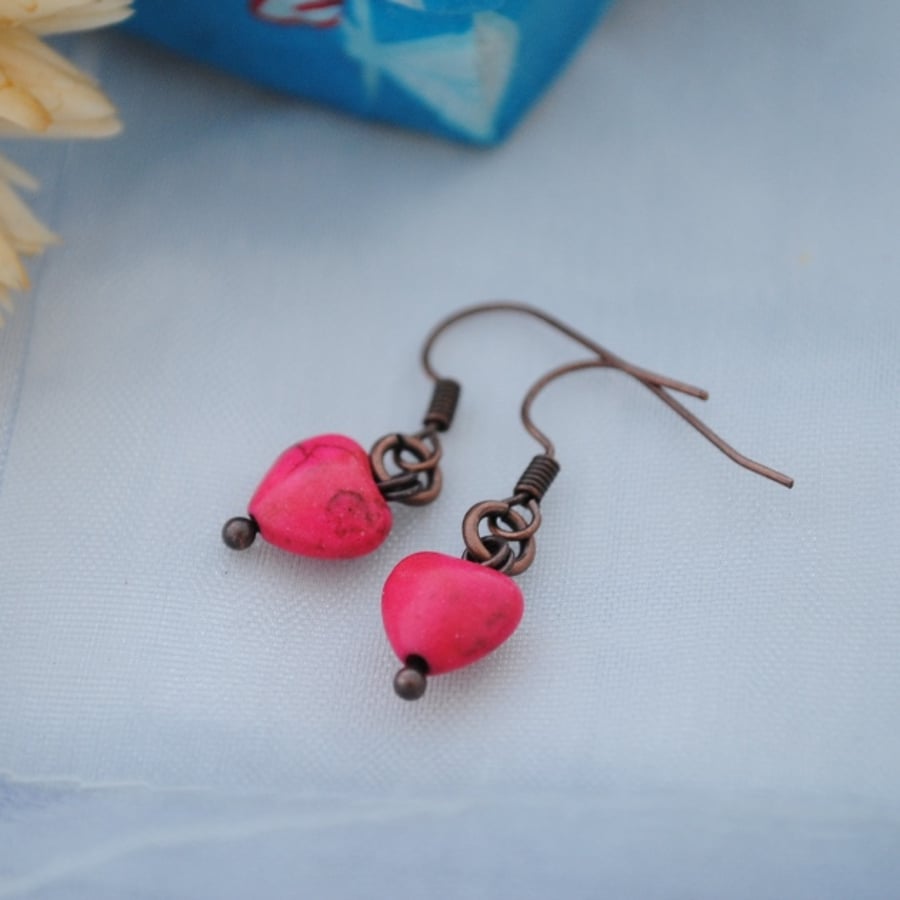 Fuchsia heart earrings