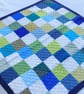 Blue , Green and White Patchwork Crocheted Lap Throw - Baby Blanket - Image 3
