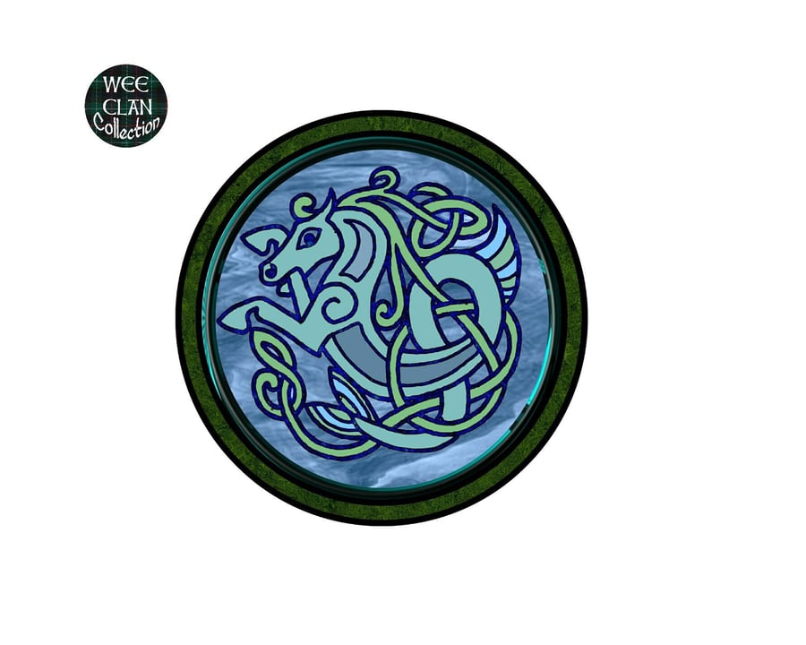 Celtic Inspired Blue Kelpie on water circle Vinyl Sticker For Phone, Laptop, Tab