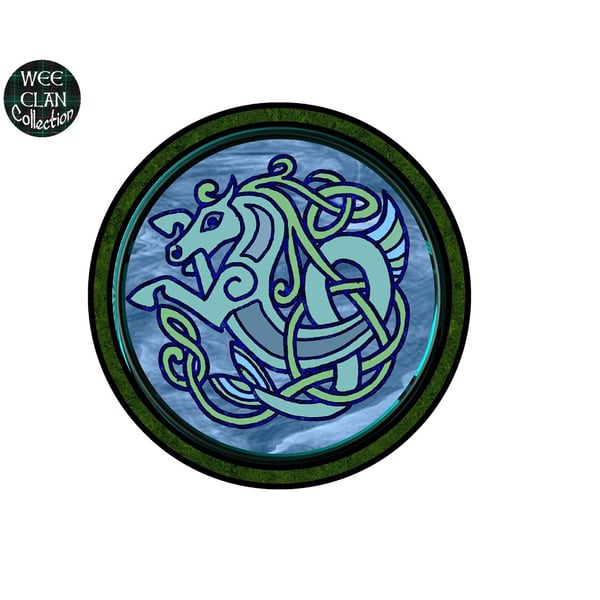 Celtic Inspired Blue Kelpie on water circle Vinyl Sticker For Phone, Laptop, Tab