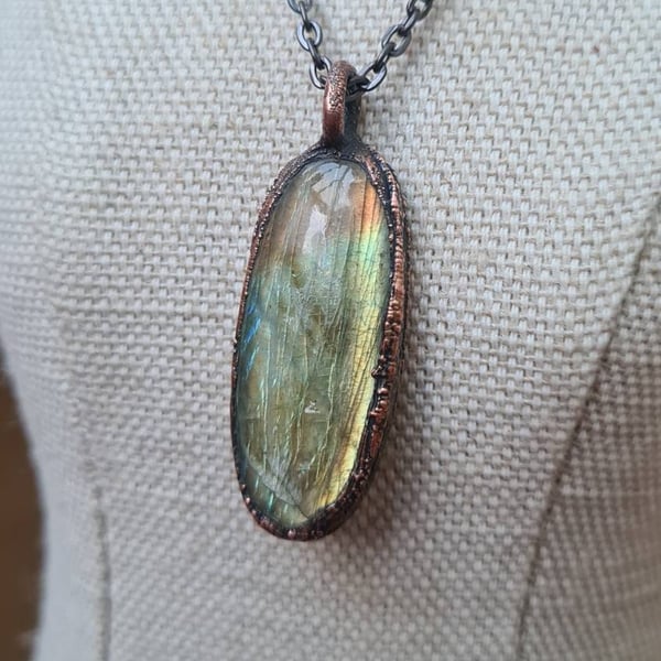 Electroformed labradorite pendant, labradorite cabochon, bohemian pendant, fairy