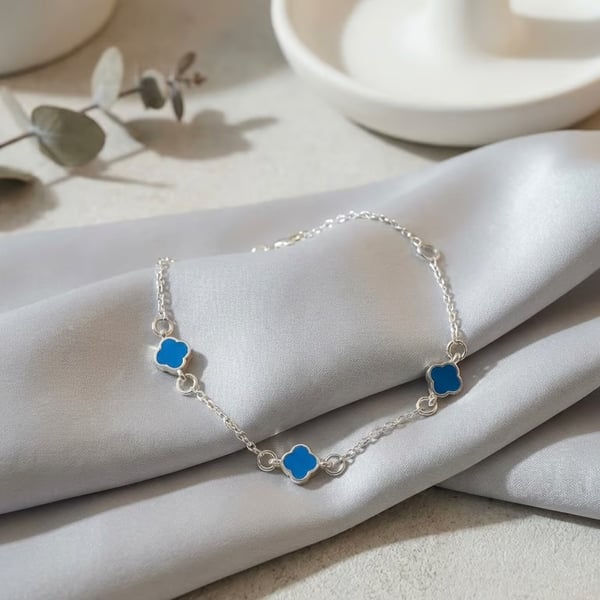 Dainty Sterling Silver Clover Charm Bracelet