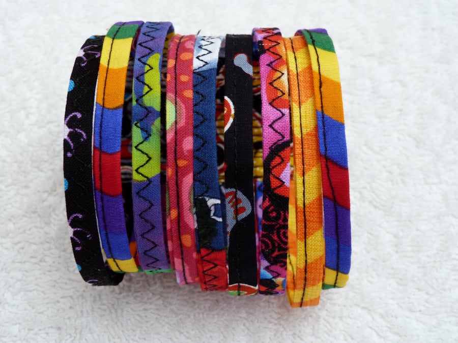 Bright Multicoloured Fabric Bracelet. Medium to Large Size Wrist.