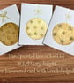 Pack of 3 hand painted Christmas cards, glitter golden baubles, hammered, bevel.