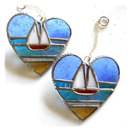 Sailboat Heart Handmade Stained Glass Suncatcher 