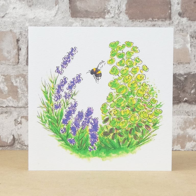Floral Card Lavender Bee Blank Card