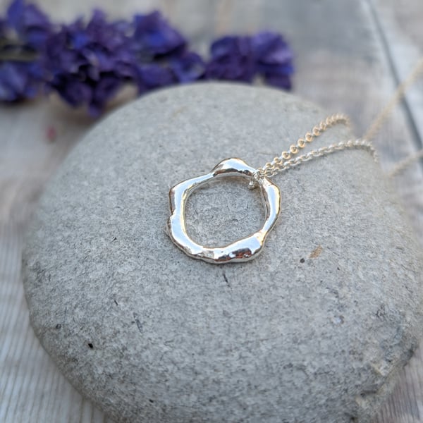 Sterling Silver Organic Open Circle Pendant Necklace