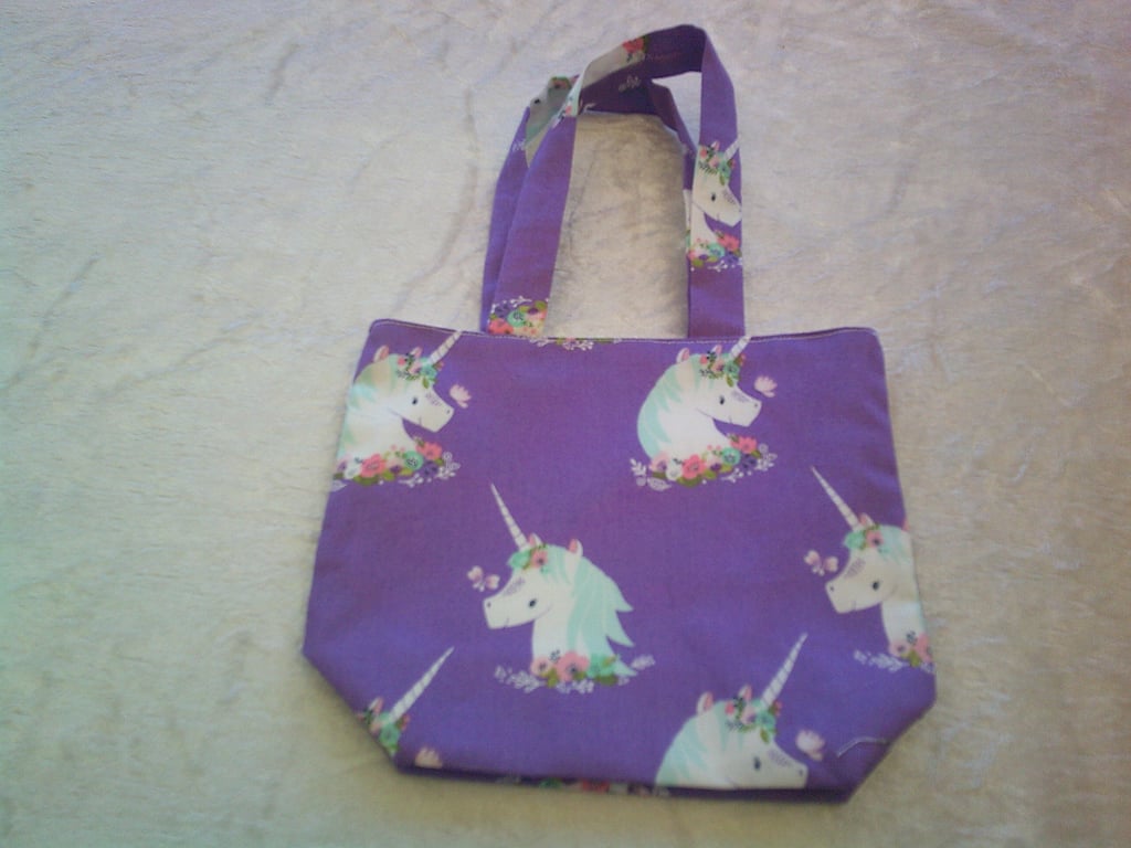 Unicorn Heads on Mauve Childs Fabric Handbag
