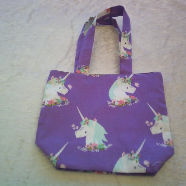 Unicorn Heads on Mauve Childs Fabric Handbag
