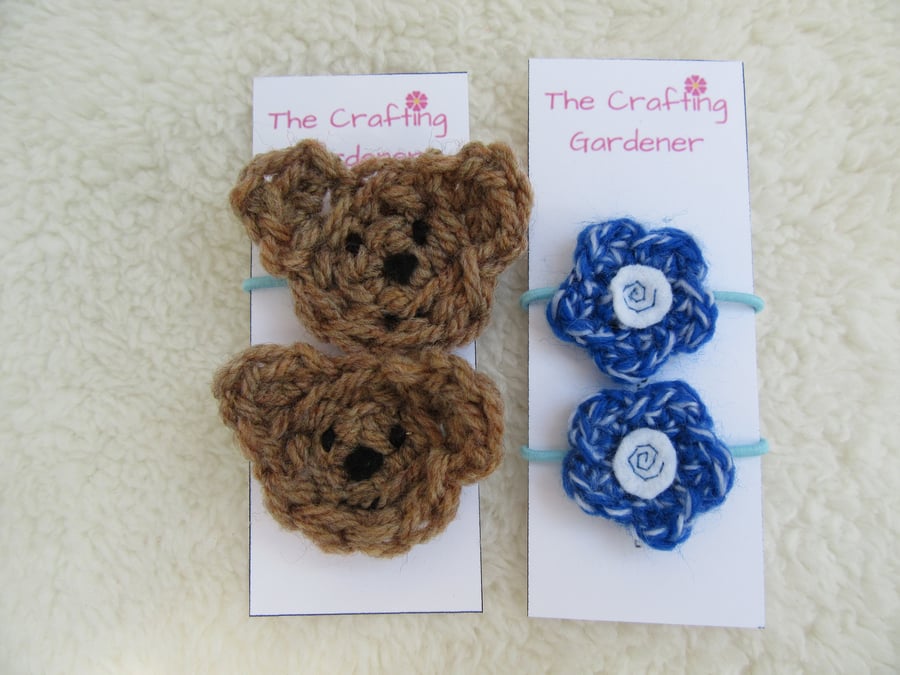 Brown teddy bear and flower toddler hair bands