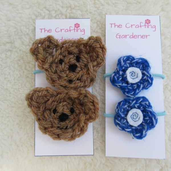 Brown teddy bear and flower toddler hair bands