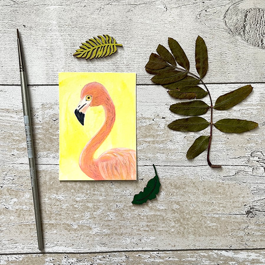 Flamingo Miniature Original ACEO painting - One of a kind