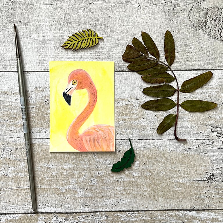 Flamingo Miniature Original ACEO painting - One of a kind