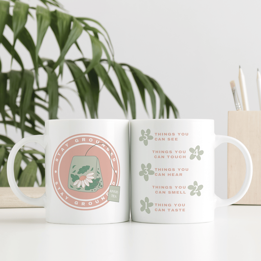 Anxie-tea Mug - Tea Bag: Anxiety Mug, Grounding Technique, Mindful Gift